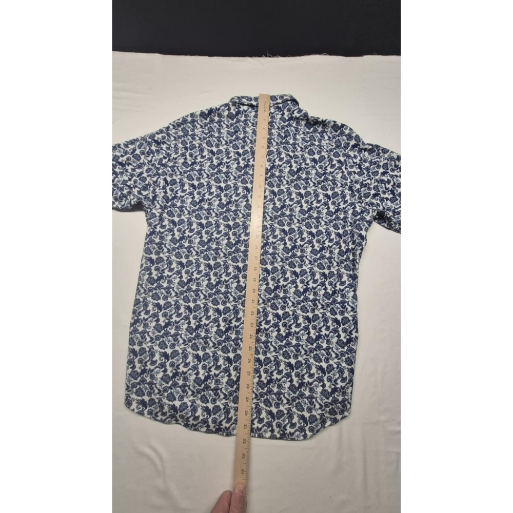 Cremieux Men's Blue‎ & White Flowery Print Button Down Short Sleeve Shirt sz. L - Picture 8 of 11